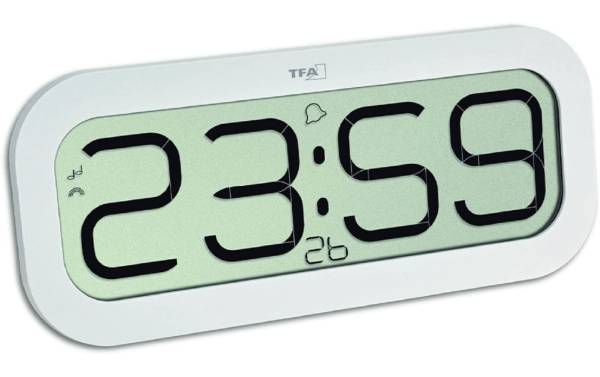 TFA Dostmann Funk-Wanduhr Digital Bimbam Weiss