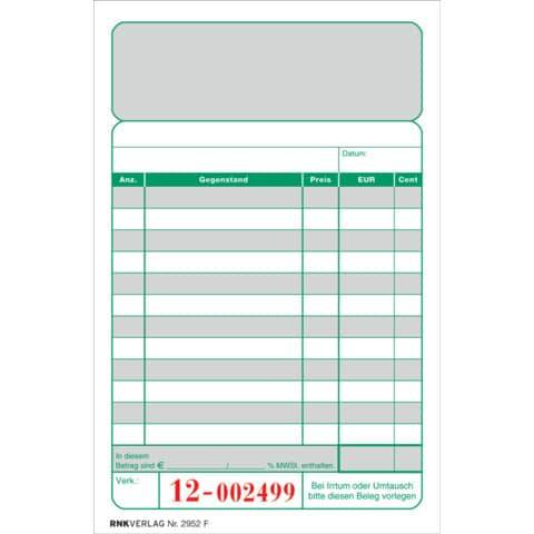 RNK Verlag Kassenblock, 96 x 167 mm, 2 x 50 Blatt