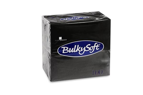 Servietten Dinner Bulkysoft, 3-lagig, schwarz, 40x40cm, 1/8 Falz - Karton à 10 Pack / Pack à 100 Ser