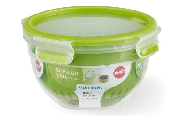 emsa Fruit Bowl CLIP &amp; GO, 1,1 Liter, transparent/grün, rund