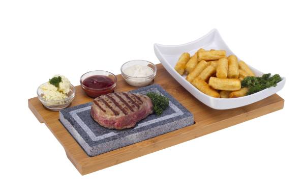 Nouvel Hot Plate Set, 6tlg, Holz Holzbrett, Hot Stone, 1 weisse Glassschale