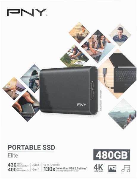 Elite USB 3.1 Gen1480GB Portable SSD dark-grey PNY PSD1CS105