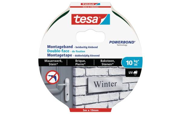 tesa Powerbond Montageband für Mauerwerk, 19 mm x 5,0 m
