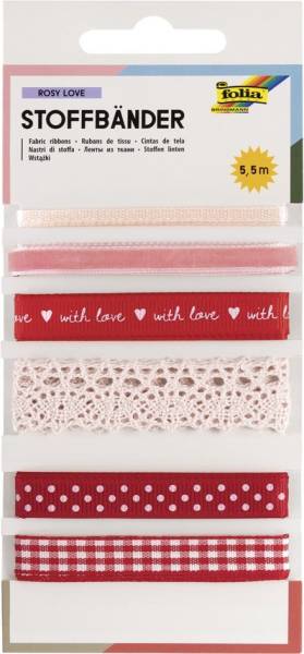 folia Stoffbänder-Mix 'Rosy Love', Gesamtlänge: 5,5 m