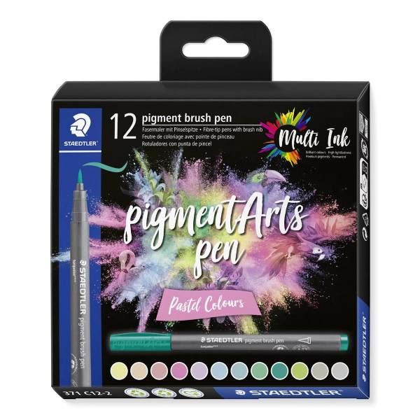 STAEDTLER Fasermaler mit Pinselspitze 371 C12-2 pigment pen 376 12er Set