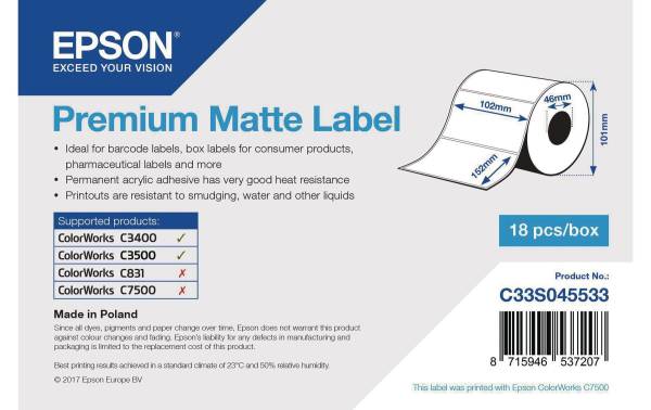 Epson Etikettenrolle Premium 102 x 152 mm