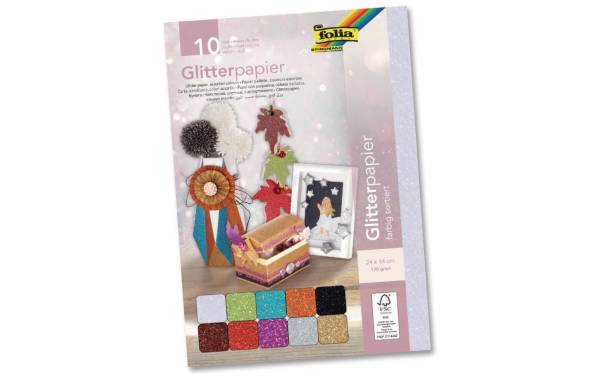folia Glitterpapier, 170 g/qm, 240 x 340 mm, farbig sortiert