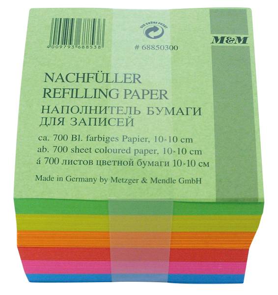 Zettelbox Papier 98x98mm farbig 700 Blatt M&amp;M 68850300