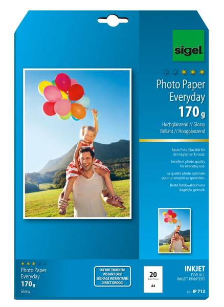 InkJet Photo Paper EverydayA4 170g glossy 20 Blatt SIGEL IP713