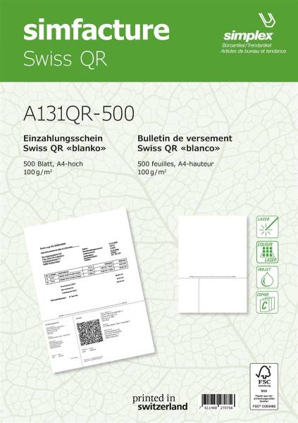 Simfacture Swiss QR FSCA4 universal, 100g 500 Blatt SIMPLEX A131QR-50