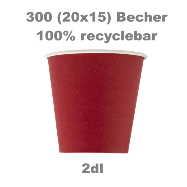300 Trinkbecher Pappe 100% recyclbar 0,2l 75mm – rot