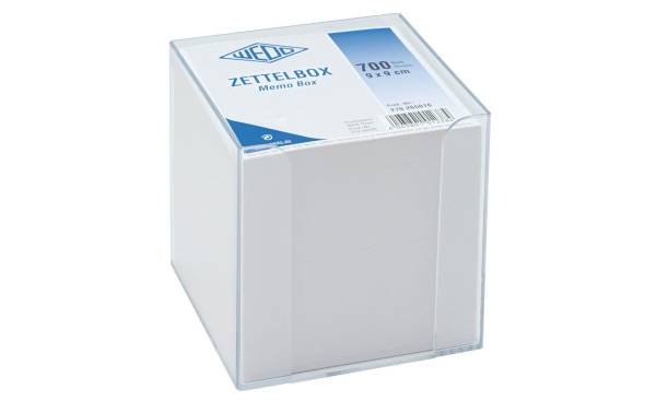 Zettelbox 9x9cm transp. 700Bl. weiss WEDO 270265016