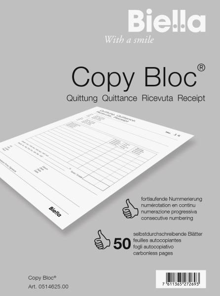 Quittung COPY-BLOC D/F/I/E A6 selbstdurchschreib. 50x2 Blatt BIELLA 51462500U