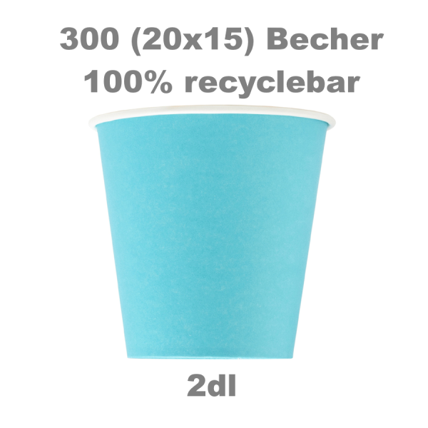 300 Trinkbecher Pappe 100% recyclbar 0,2l 75mm – türkis