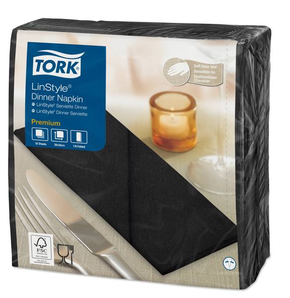 TORK-478151 Premium LinStyle Dinnerservietten Schwarz 1/8-Falz –