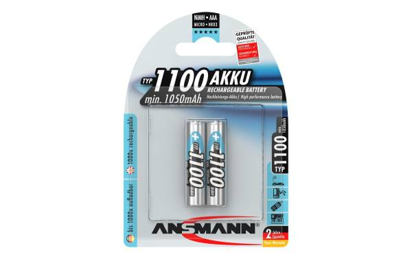 ANSMANN NiMH Akku Premium, Micro AAA, 1.100 mAh, 2er Blister