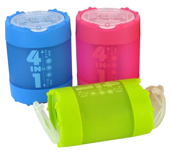 Spitzer mit Behälter blau, grün, pink, ass. KUM 5240823