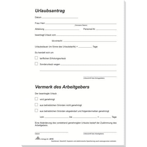 RNK Verlag Vordruck "Urlaubsantrag", Block, SD, DIN A5