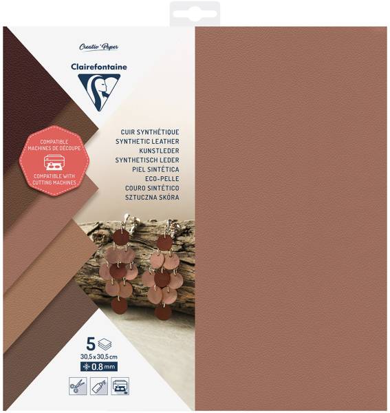 CLAIREFONTAINE Schneidepapier 30.5×30.5cm 95737C kunstleder, 170g 5 Blatt