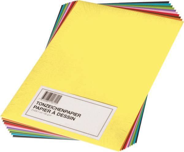 Tonzeichenpapier A4 130g, farbig ass. 100 Blatt PAPYRUS 88299999