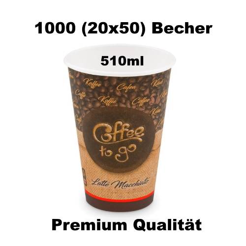 800 Stück - 510ml Einweg-Kaffeebecher Coffee to go XL - 1 Karton