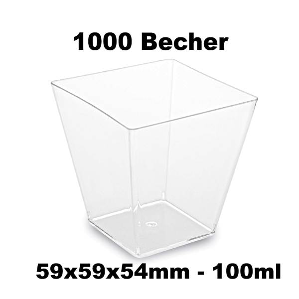 1000x Fingerfood-Becher (PS) eckig glasklar 59 x 59 x 54 mm 100ml – 20×50 Stück