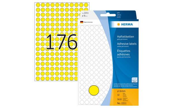 Etiketten rund 8mm gelb 5632 Stück HERMA 2211