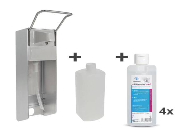 AKTION - Desinfektionsmittelspender aus Aluminium inkl. 4x 500ml Desinfektionsmittel