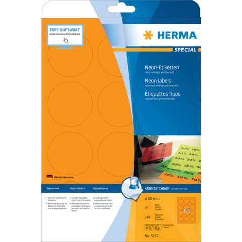 HERMA Universal-Etiketten SPECIAL, rund, 60 mm, neon-orange