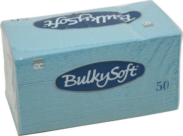 Servietten Bulkysoft, 2-lagig, 1/8 Falz, hellblau, 33x33cm - Karton à 40 Pack / Pack à 50 Servietten