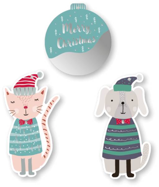 I AM CREATIVE Geschenkanhänger X-mas 4088.80 Katze, Hund & Kugel 9 Stück