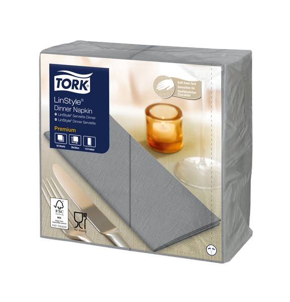 TORK-478168 LinStyle Premium Dinnerservietten Grau 1/8-Falz –