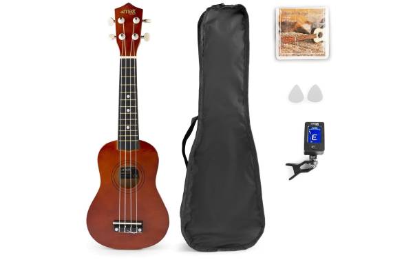 MAX Ukulele UKEY Set Soprano Dunkel Natur 21 Zoll
