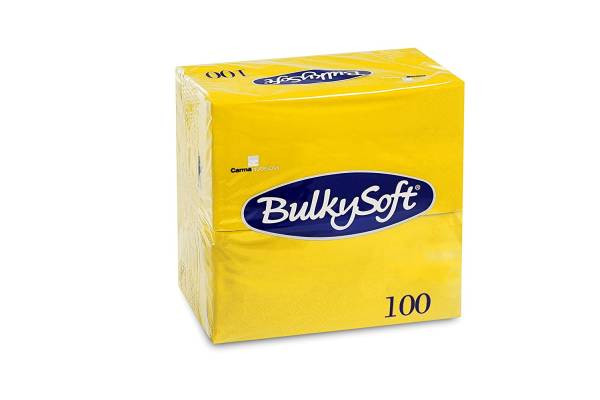 Servietten Dinner Bulkysoft, 3-lagig, gelb, 40x40cm, 1/8 Falz - Karton à 10 Pack / Pack à 100 Servie
