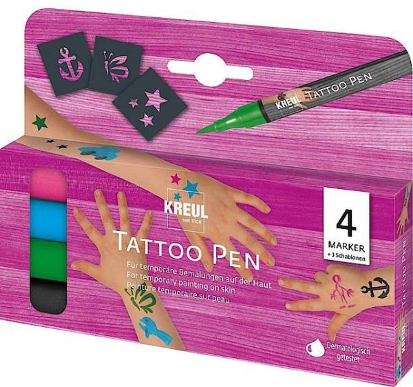 KREUL Tattoo Pen, 4er-Set 'Anker, Sterne, Schmetterling'