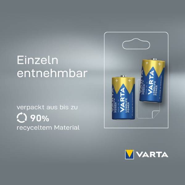 VARTA Alkaline Batterie Longlife Power, Baby (C), 2er