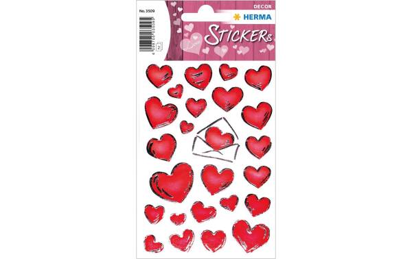 Sticker Herzen/Briefe rot 50 Stück/2 Blatt HERMA 3509