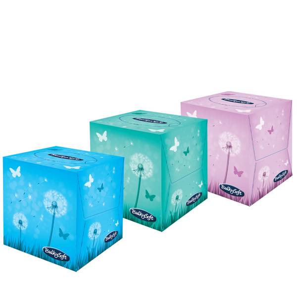 Kosmetiktücher Cube Bulkysoft, weiss, 3-lagig,glatt 21x21cm, 60 Stk./Box Zellstoff-24 Stück