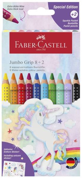 FABER-CASTELL Dreikant-Buntstifte Jumbo GRIP Einhorn, 8+2