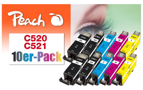 Peach Tinte PGI-520/CLI-521 Multi-10-Pack C, M, Y, BK
