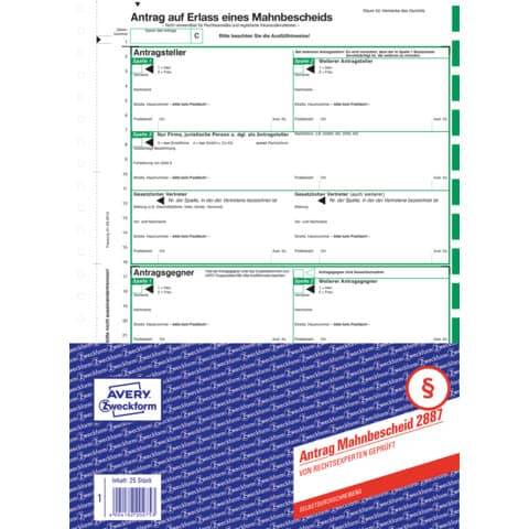 AVERY ZW. Zweckform Vordruck "Antrag auf Mahnbescheid", A4