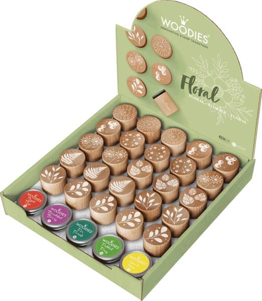 COLOP Woodies Display Floral 165670 25 Stempel, 5 Kissen