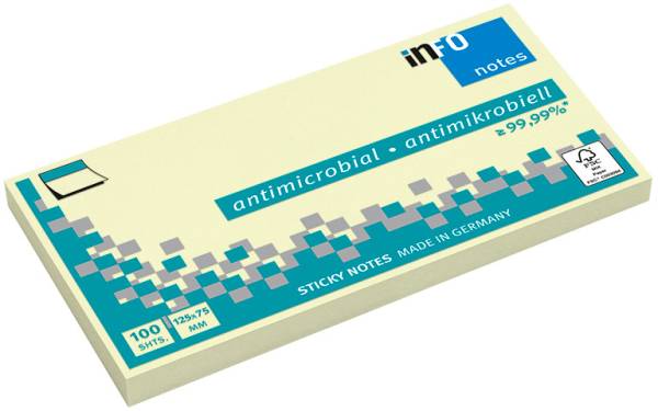 Haftnotizen 75x125mm antimikrobiell, gelb 100 Blatt INFO 5155-01
