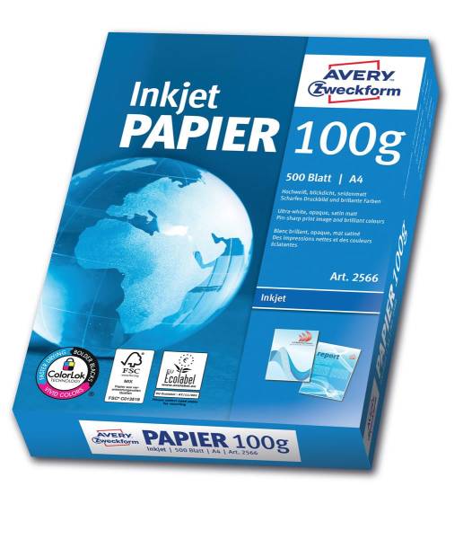 InkJet-Papier A4 100g, weiss 500 Blatt AVERY ZW. 2566Z