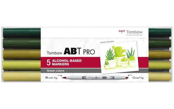 Tombow Marker ABT PRO, alkoholbasiert, 5er Set Green Colors