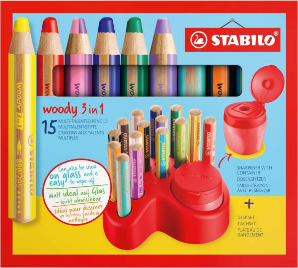 STABILO Farbstift Woody 3 in 1 8802-15-01 Tischset, 15-teilig ass.