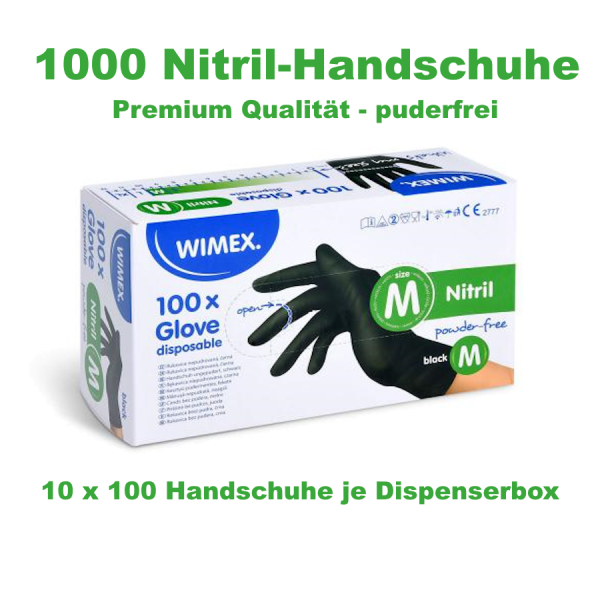 1000x Handschuh (Nitril) ungepudert schwarz `M` – 10×100 Stück