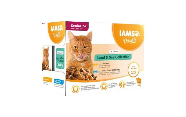 Iams Nassfutter Iams Delights Senior Land&Sea Mix, 12 x 85 g