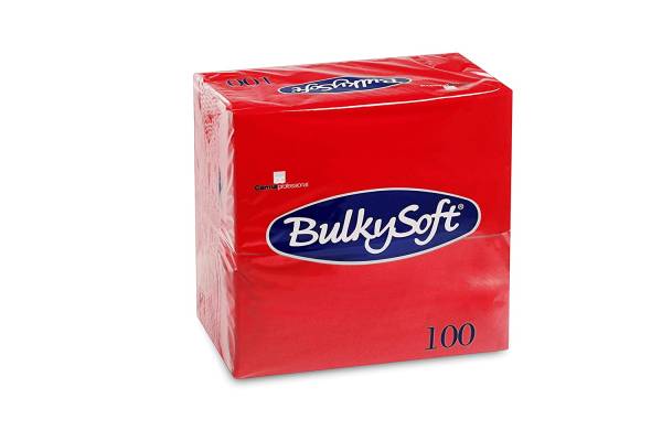 Servietten Dinner Bulkysoft, 3-lagig, rot, 40x40cm, 1/8 Falz - Karton à 10 Pack / Pack à 100 Serviet