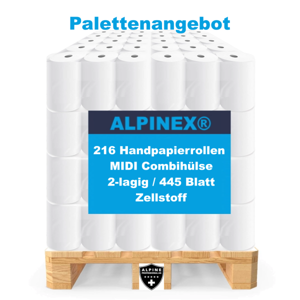 Palette Midi 2-lagig 100% Zellstoff 216 Rollen
